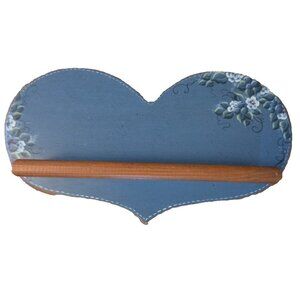 Wooden Heart Shaped Shelf Hand Painted with Blueberries Folk Art Wood Country